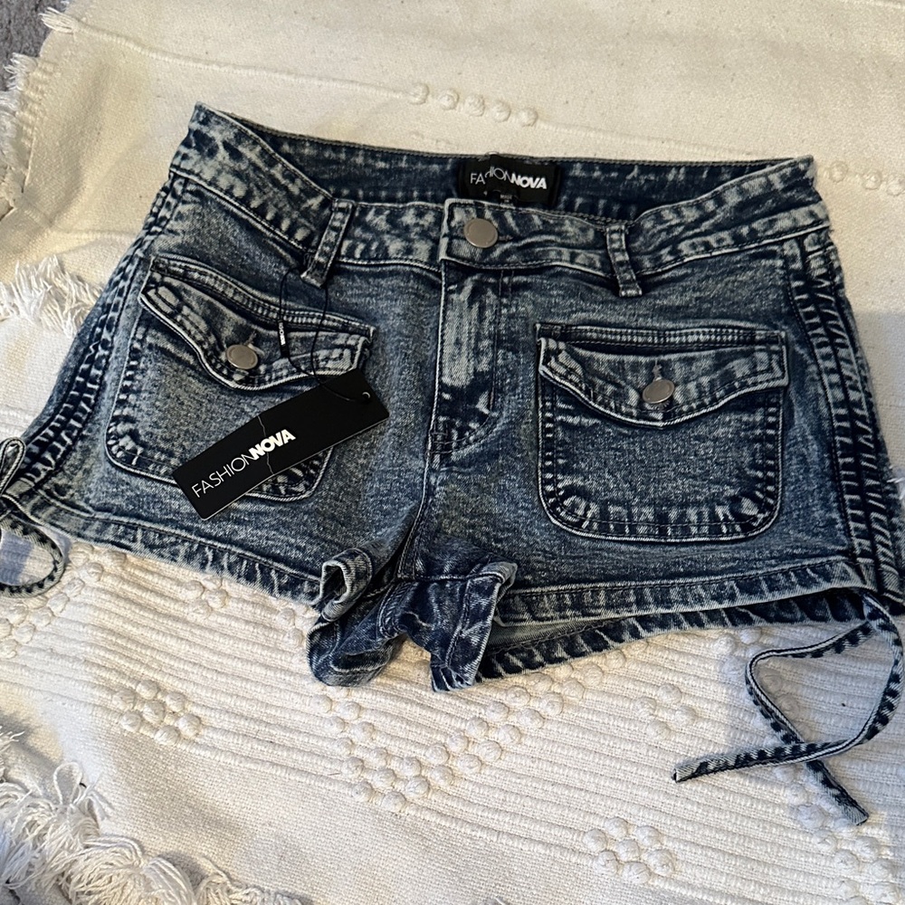Fashion Nova Black Acid Wash Jean Shorts